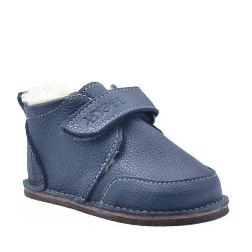 Ghete barefoot Copii,  captuseala din blana,  talpa flexibila, bleumarin, Smiley- RO-600-4-22-