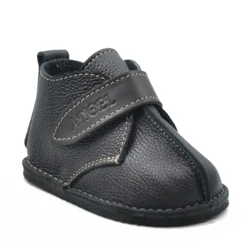 Ghete copii, primii pasi, piele naturala, captuseala textila, talpa felxibila, negru- RO-122-1-24-By Pebebe