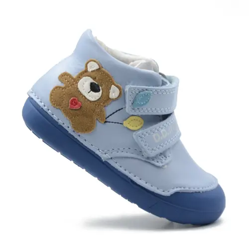 Pantofi din piele naturala pentru copii, talpa flexibila, albastru, ursulet maro, D.D. Step- S066-51917A-25-D.D. Step