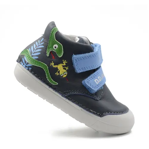 Pantofi din piele naturala pentru copii, talpa flexibila, bleumarin, serpisor verde, D.D. Step- S066-51303-25-D.D. Step