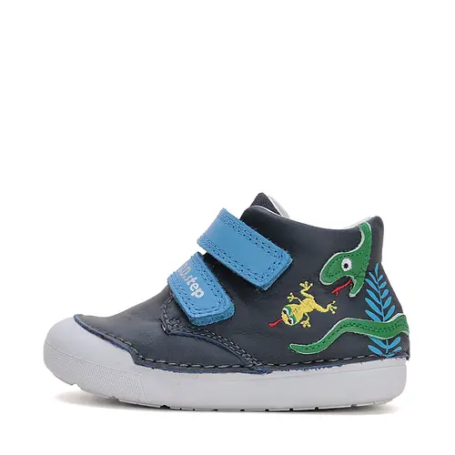 Pantofi din piele naturala pentru copii, talpa flexibila, bleumarin, serpisor verde, D.D. Step- S066-51303-25-D.D. Step