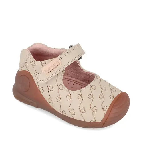 Pantofi fete, piele naturala, Biogateo Casual, crem print inimioare, Biomecanics- 241100-B677-24-Biomecanics