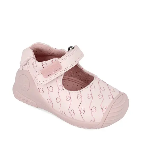 Pantofi fete, piele naturala, Biogateo Casual, roz print inimioare, Biomecanics- 241100-A779-24-Biomecanics