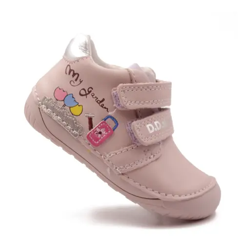 Pantofi fete, piele naturala, barefoot, primii pași, flori, roz, D.D. Step- S070-51253A-25-D.D. Step