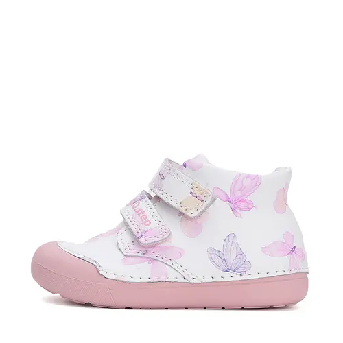 Pantofi fete, piele naturala, primii pasi, alb cu fluturi, D.D. Step- S066-51151-25-