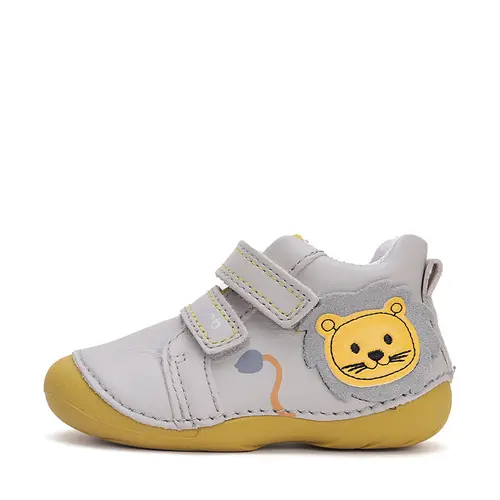 Pantofi primii pasi baieti, piele naturla, gri deschis, leu, D.D. Step- S015-51897A-24-D.D. Step