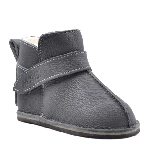 Cizme din piele pentru copii, talpa flexibila, imblanite, gri- RO-106-22-24-By Pebebe