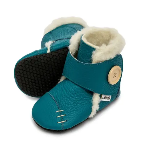 Cizme din piele naturala, talpa din piele antiderapanta, albastru, Mineral, Liliputi - 2006001044058-