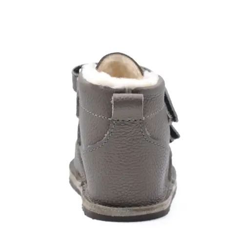 Ghete copii Barefoot, primii pasi, piele naturala, captuseala din blana, talpa felxibila, khaki, Stuy - RO-115-6-24-