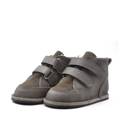 Ghete copii Barefoot, primii pasi, piele naturala, captuseala din blana, talpa felxibila, khaki, Stuy - RO-115-6-24-
