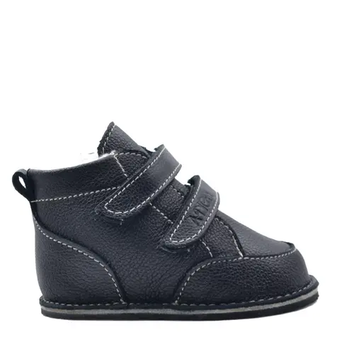 Ghete copii Barefoot, piele naturala, captuseala din blana, talpa felxibila, negru, Stuy - RO-115-7-24-