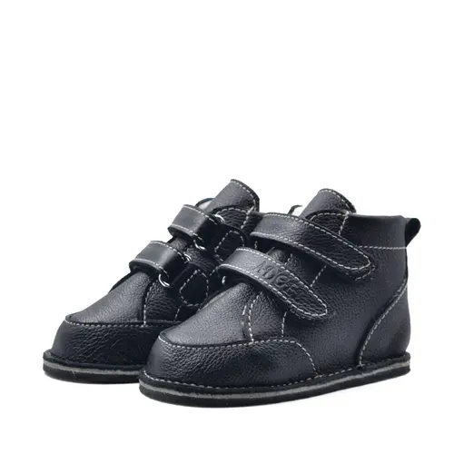 Ghete copii Barefoot, piele naturala, captuseala din blana, talpa felxibila, negru, Stuy - RO-115-7-24-