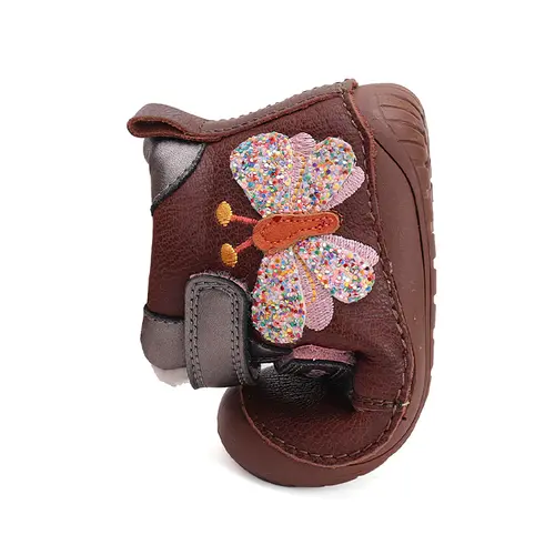 Ghete Barefoot fete, piele naturala, captusite, maro inchis, fluture, D.D.Step - W070-42522A-25-