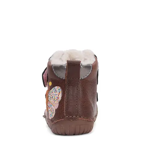 Ghete Barefoot fete, piele naturala, captusite, maro inchis, fluture, D.D.Step - W070-42522A-25-