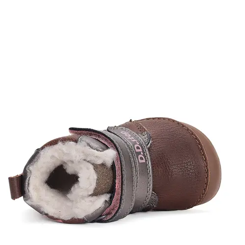 Ghete Barefoot fete, piele naturala, captusite, maro inchis, fluture, D.D.Step - W070-42522A-25-