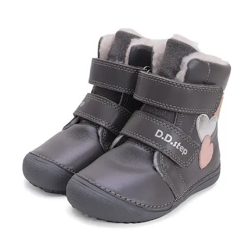 Ghete barefooot fete, piele naturala, captuseala, gri, inimioare, D.D.Step - W063-42152AM-30-