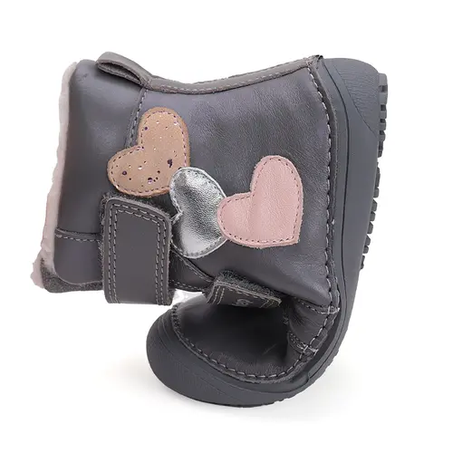 Ghete barefooot fete, piele naturala, captuseala, gri, inimioare, D.D.Step - W063-42152AM-30-