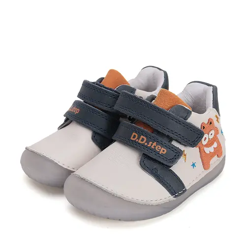 Pantofi copii, barefoot, primii pași, piele naturala, monstrulet, alb, D.D. Step- S070-51698A-25-D.D. Step