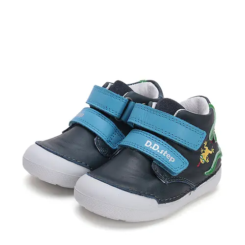 Pantofi din piele naturala pentru copii, talpa flexibila, bleumarin, serpisor verde, D.D. Step- S066-51303-25-D.D. Step