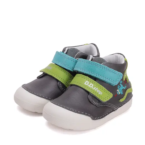 Pantofi din piele naturala pentru copii, talpa flexibila, gri inchis, serpisor verde, D.D. Step- S066-51303A-25-D.D. Step Pantofi din piele naturala pentru copii, talpa flexibila, gri inchis, serpisor verde, D.D. Step- S066-51303A-25-D.D. Step