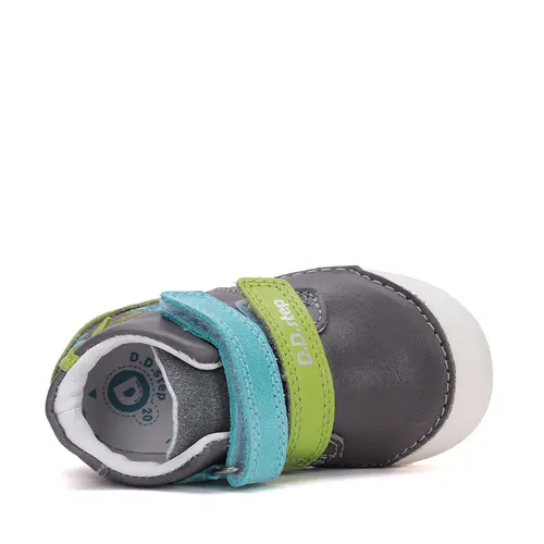 Pantofi din piele naturala pentru copii, talpa flexibila, gri inchis, serpisor verde, D.D. Step- S066-51303A-25-D.D. Step Pantofi din piele naturala pentru copii, talpa flexibila, gri inchis, serpisor verde, D.D. Step- S066-51303A-25-D.D. Step