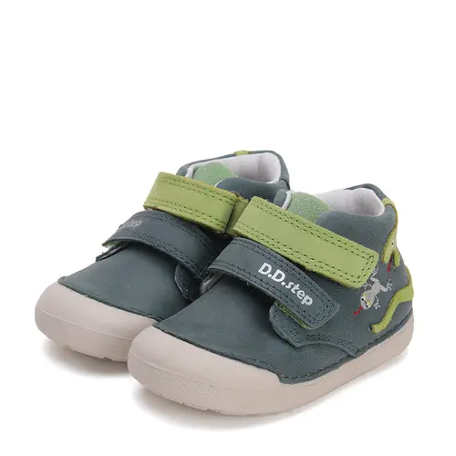 Pantofi din piele naturala pentru copii, talpa flexibila, verde uscat, serpisor verde, D.D. Step- S066-51303B-25-D.D. Step