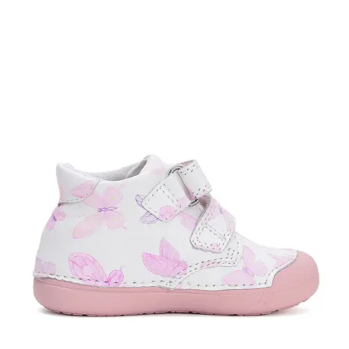 Pantofi fete, piele naturala, primii pasi, alb cu fluturi, D.D. Step- S066-51151-25-