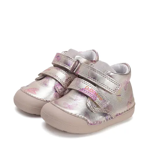 Pantofi fete, piele naturala, primii pasi, crem auriu cu fluturi, D.D. Step- S066-51151A-25-