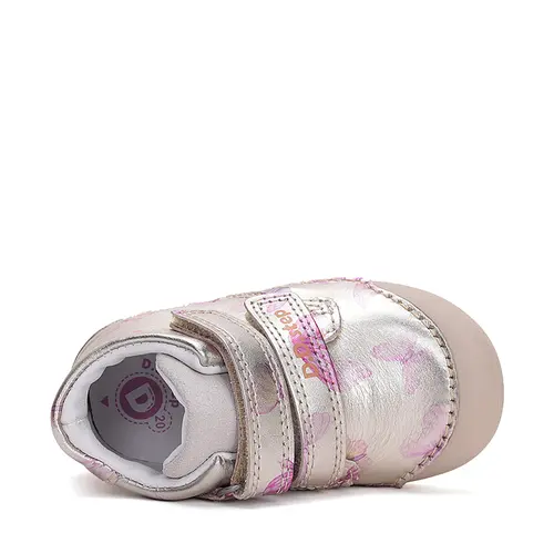 Pantofi fete, piele naturala, primii pasi, crem auriu cu fluturi, D.D. Step- S066-51151A-25-