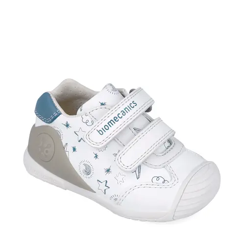 Pantofi Biomecanics copii, piele naturala, Biogateo Casual, alb print- 252115-B834-25-Biomecanics