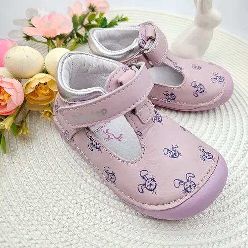 Pantofi decupati, piele naturala, primii pași, Barefoot, lila, iepurasi, D.D.Step- H070-41464C-25-D.D. Step