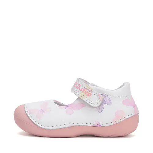Pantofi fete, piele naturala, decupati, primii pași, alb, imprimeu fluturi, D.D. Step- H015-51291-24-D.D. Step