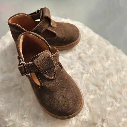 Pantofi fete, piele naturala, talpa flexibila, decupati, maro inchis, Pony- RO-302-3-25-By Pebebe