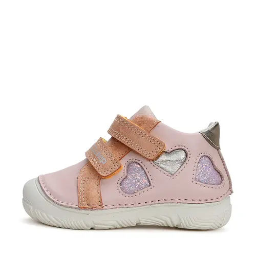 Pantofi fete, piele naturala, talpa flexibila, roz, inimioare, D.D. Step- S082-51834A-25-D.D. Step