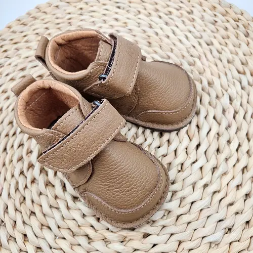 Pantofi primii pasi, barefoot Copii, talpa flexibila, maro, Smiley- RO-500-3-24-By Pebebe