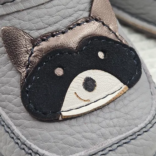 Pantofi primii pasi din piele naturala pentru copii, barefoot, talpa flexibila, model cu raton- RO-16-2-23-By Pebebe Pantofi primii pasi din piele naturala pentru copii, barefoot, talpa flexibila, model cu raton- RO-16-2-23-By Pebebe