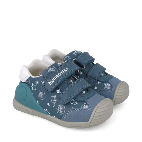 Pantofi Biomecanics copii, piele naturala, Biogateo Casual, bleumarin print- 252115-A556-21-Biomecanics