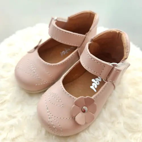 Pantofi din piele naturala, talpa flexibila, decupati, roz, Sara- RO-401-1-20-By Pebebe