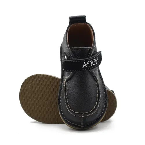Pantofi din piele naturala pentru copii, talpa cauciuc, scai, Bubu, negru- RO-110-12-22-