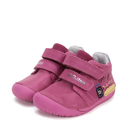 Pantofi fete, piele naturala, barefoot, primii pași, flori, roz inchis, D.D. Step- S070-51253-25-D.D. Step Pantofi fete, piele naturala, barefoot, primii pași, flori, roz inchis, D.D. Step- S070-51253-25-D.D. Step