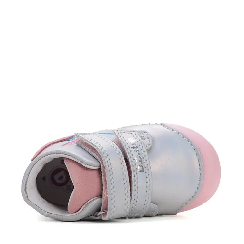 Pantofi fete, piele naturala, primii pasi, roz perlat, argintiu, D.D. Step- S066-51160B-25-D.D. Step