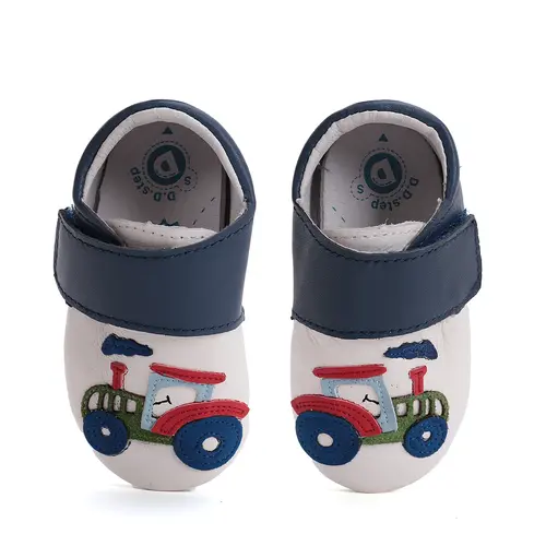 Pantofi primii pasi, interior, piele naturala, alb bleumarin, tractor, D.D. Step- K1596-51916-22/23-D.D. Step
