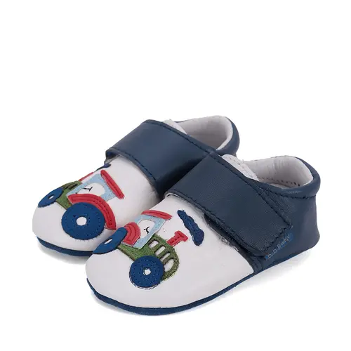 Pantofi primii pasi, interior, piele naturala, alb bleumarin, tractor, D.D. Step- K1596-51916-22/23-D.D. Step