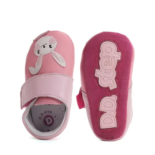 Pantofi fete, piele naturala, primii pasi, interior, roz, iepurasi, D.D. Step- K1596-51858-22/23-D.D. Step