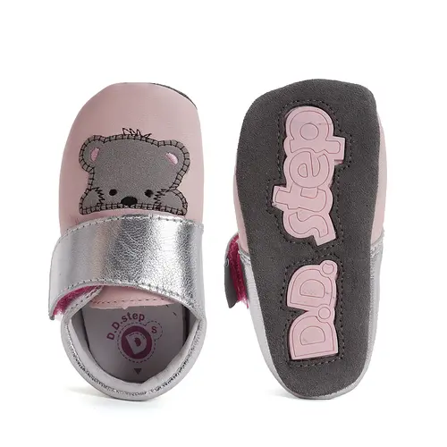 Pantofi primii pasi, interior, piele naturala, roz deschis, ursulet, D.D. Step- K1596-51394-22/23-D.D. Step