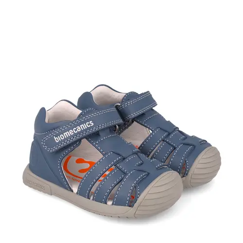 Sandale Biomecanics baieti, piele naturala, talpa flexibila, protectie degete, Biogateo Casual, gri petrol- 252123-A556-25-Biomecanics