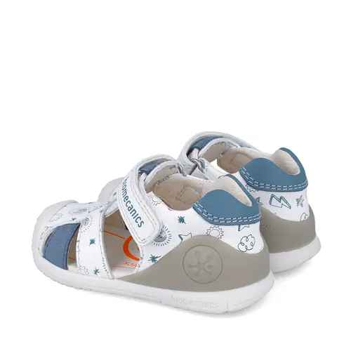 Sandale baieti, piele naturala, talpa flexibila, protectie degete, Biogateo Casual, alb albastru, Biomecanics- 252116-B834-25-Biomecanics