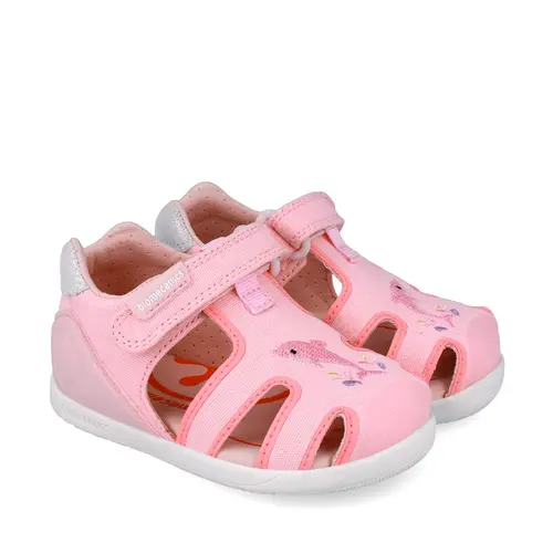 Sandale fete, material textil, talpa flexibila, protectie degete, Biogateo Wider Canvas, roz, Biomecanics- 252191-B032-26-Biomecanics