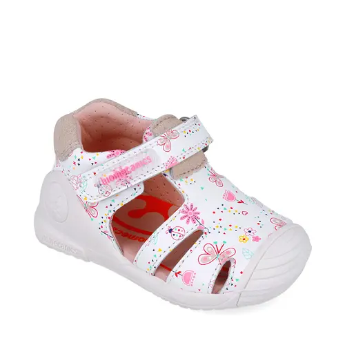 Sandale Biomecanics fete, piele naturala, talpa flexibila, protectie degete, Estampada, alb, Biomecanics- 252101-B050-19-Biomecanics