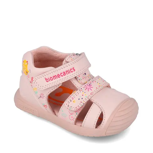 Sandale Biomecanics fete, piele naturala, talpa flexibila, protectie degete, Biogateo Casual, roz deschis- 252107-A779-19-Biomecanics